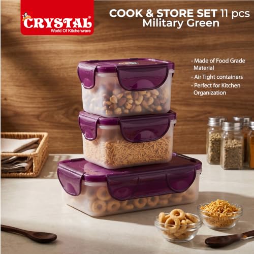 Image of Crystal Aluminum 11 Pcs Non Stick Cookware Set with Induction Bottom | Tawa, Fry Pan, Kadhai with Lid, 4 Serving Spoons, 3 Containers | 4 Layer Non Stick Coating | PFOA Free | Green