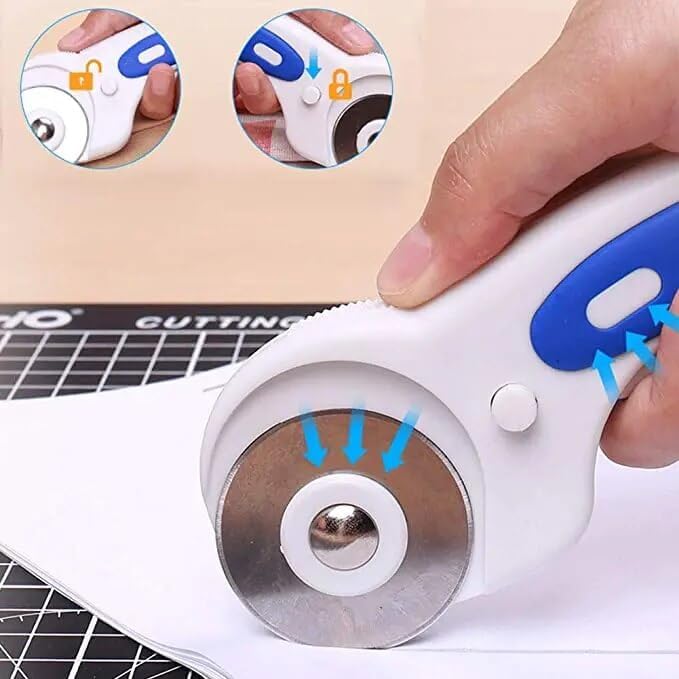 LMDZ 45mm Rotary Cutter with 5 Pcs Replace Rotary Cutter Blades, Sewing Pins and A5 Cutting Mat Set for Quilting Sewing Crafts