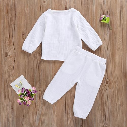 Image of VISGOGO Toddler Boy Linen Outfit Baby Boy Fall Winter Clothes Set Button-Down Shirt Tops Cotton Linen Pants 2PCS