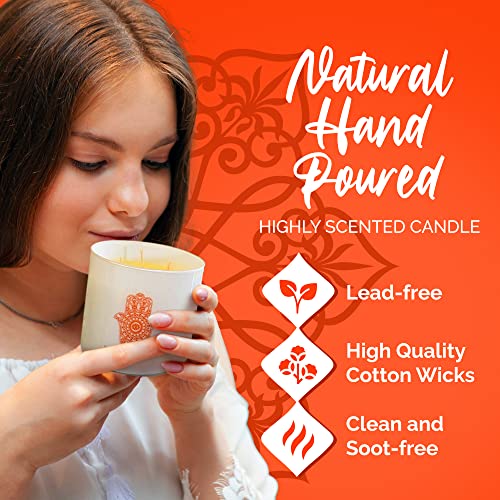 Moroccan Amber Scented Candles With 3 Wicks, Hand-Poured Aromatherapy Candle, Aesthetic Candles With Hamsa Design, Large Candle Made Of Palm Wax, 50-Hour Burn Time, 14Oz - Onesoul Collection #TOP3