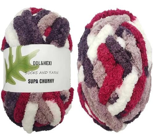 DDL&HEXI 2 Skeins Super Chenille Chunky Yarn,Blanket Making Kit,Jumbo Knitting Yarn 2x8oz 226g per Bag (214)