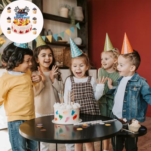 25 Stück Monster Truck Tortenaufsatz Set – Happy Birthday Cake Topper für Jungen – LKW Muffin Dekorationen, Auto Cupcake Topper, Geburtstagskuchen Zubehör für Kinder