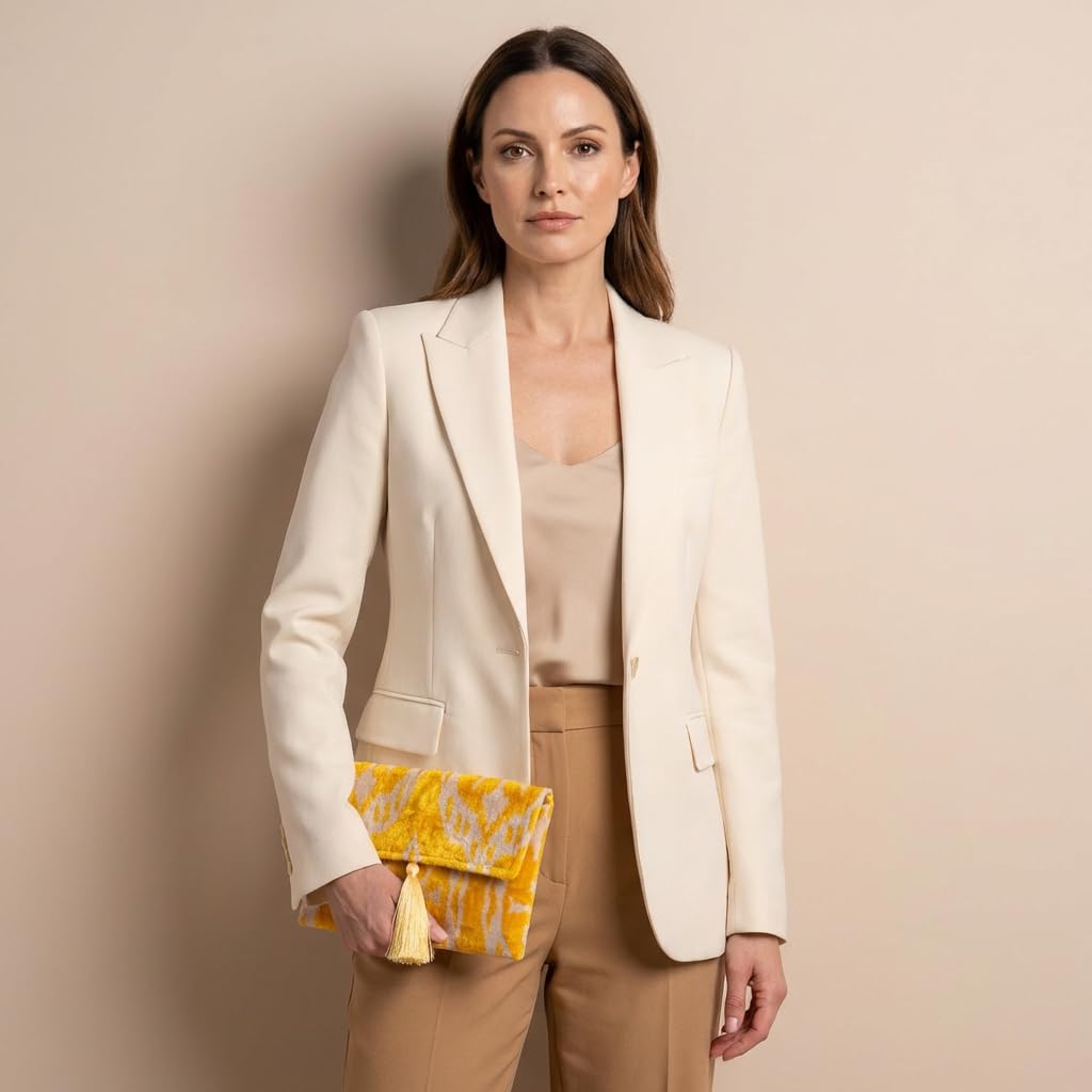 Bolso Ikat de terciopelo de seda hecho a mano, estilo sobre, diseño bohemio, patrón étnico, opción de correa de cadena, bolso de mano de fiesta de noche, bolso de mano premium, blanco roto