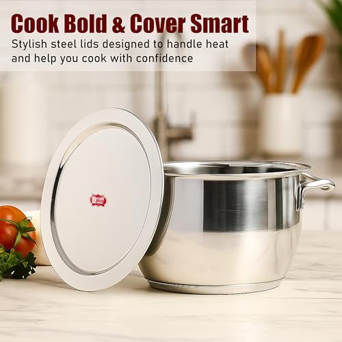 Image of Kitchen Expert - Stainless Steel Lid Set | Round Steel Lid Covers | Tope /Cheeba /Dhakan Set for Kitchen Utensils | Multipurpose | Set of 3 (19cm, 21.5cm, 23.5cm)