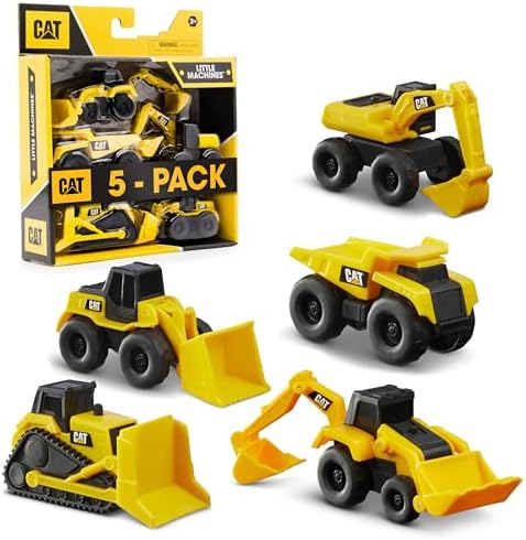 CAT Funrise Kids Construction Little Machines 5 Pack - Great Cake Toppers - Great For Easter Baskets, Yellow