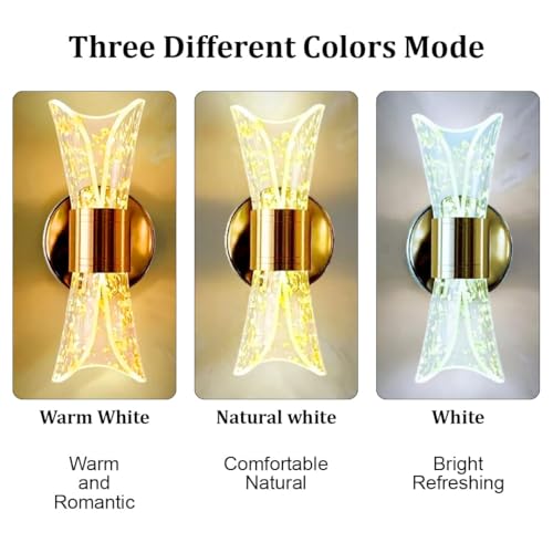 Image of fizzytech Modern Crystal LED Wall Light, Gold Finish Decorative Wall Lamp with 3 Colour Changing Modes for Living Room, Bedroom & Home Decor, Pack of 2