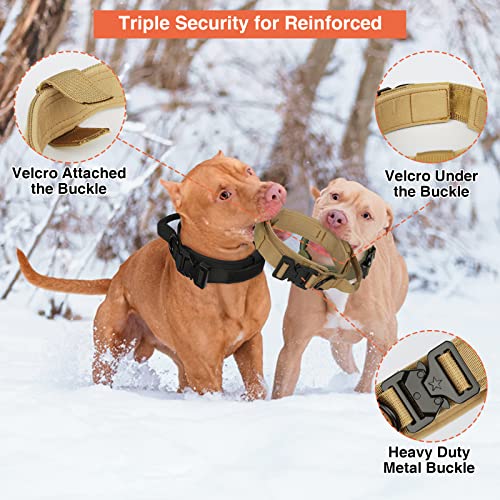 Wanyang Tactical Dog Collar, Adjustable Military Dog Collar With Handle And Heavy Duty Metal Buckle, K9 Nylon Dog Collar For Medium And Large Dogs, Coyote Brown #TOP2