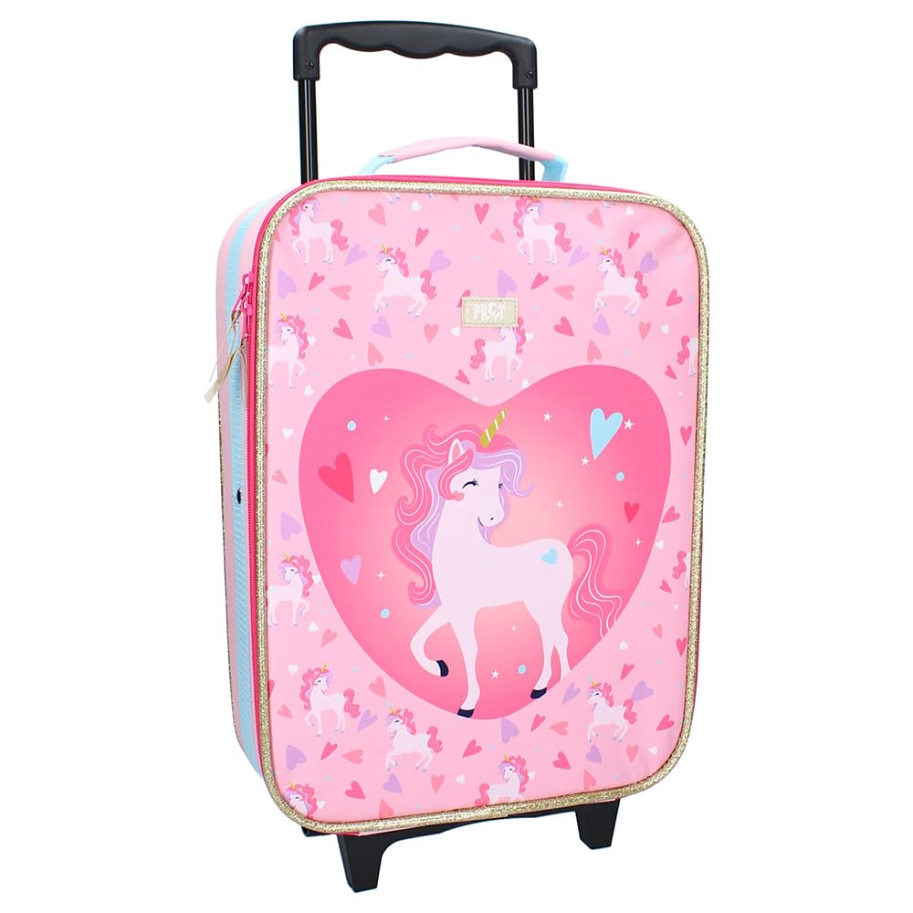 Vadobag Valise à roulettes licorne - 12 l - Bagage à main - Bagage à main - Pour fille à partir de 2 à 3 ans, Rose, m, Coque souple