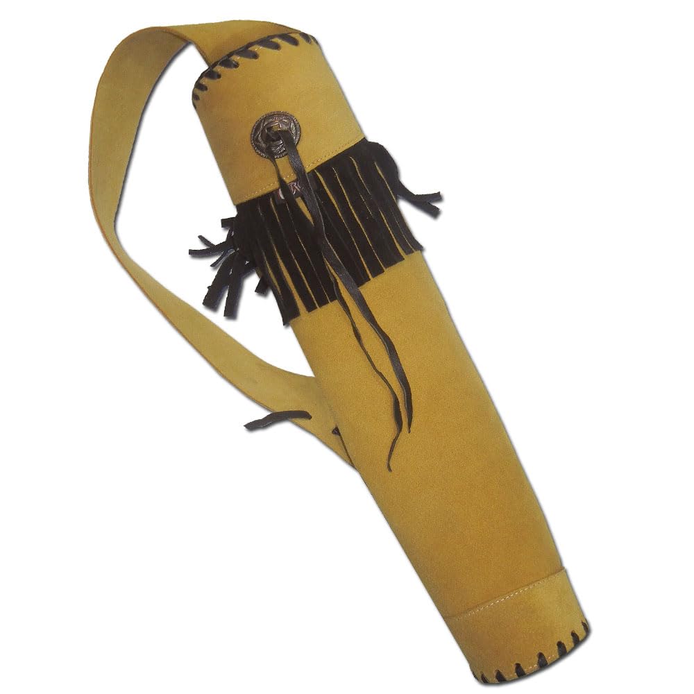 CarolUSA Archery Hunting, Indoor Outdoor Sport, Recurve/Longbow Traditional Hand Tools Braid Work Craftmanship, Suede Leather Shoulder Back Arrow Holder,Quiver,Bag (Beige)
