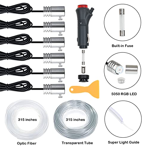 Deherane Interior Car Led Strip Lights, Rgb 6 In 1 Ambient Lighting Kits With 315 Inches Fiber Optic, 16 Million Colors App Wireless Bluetooth Control Car Neon Lights, With Music Sync Function #TOP3