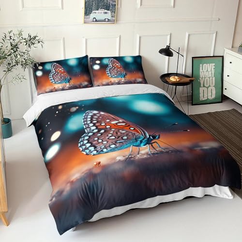 Housse de couette papillon 220x240 cm avec taies d'oreiller en microfibre pour lit king size - 7