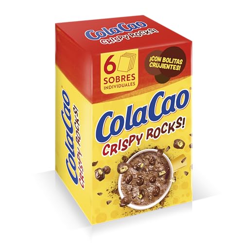 ColaCao Crispy Rocks, Cacao con Bolitas de Galleta Crujientes Recubiertas de Chocolate, 6 Sobres Individuales, 132 g