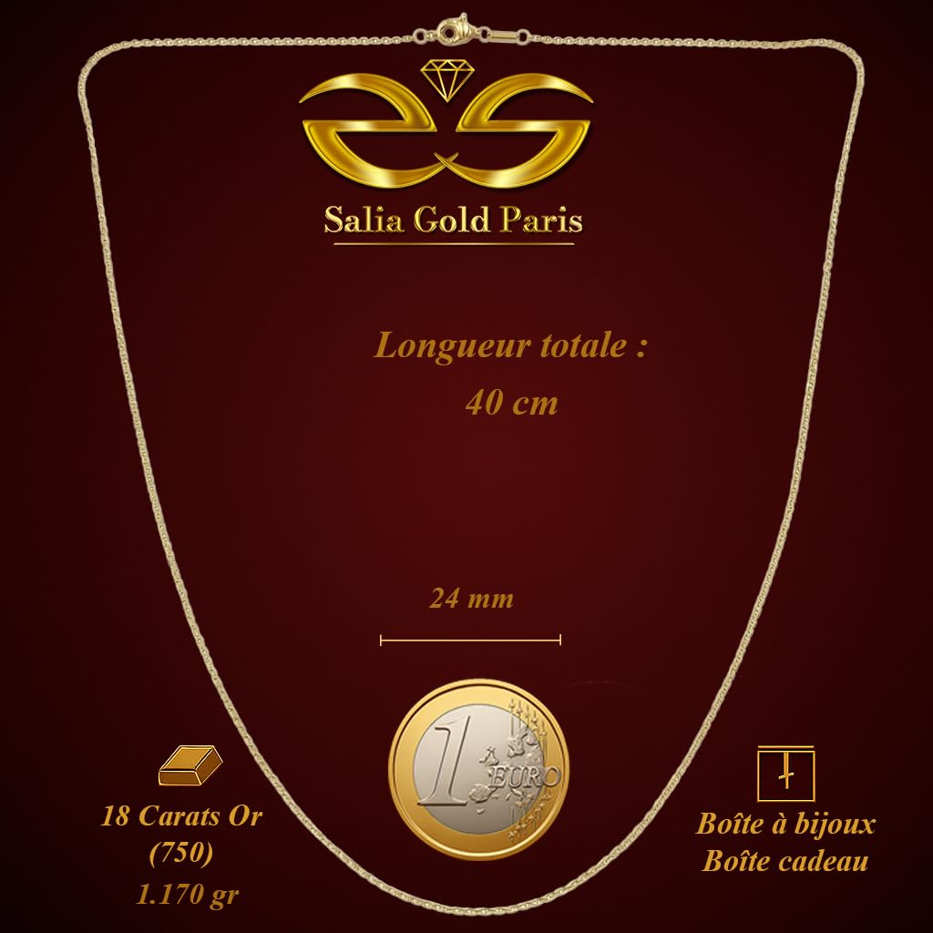 Cadena 1J - Oro de 18 quilates - 1.170 gr - Cadena fina 40 cm - Valor refugio - Idea regalo - Sello 750 - Certificado de autenticidad - Salia Gold Paris