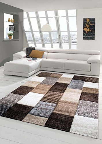 Designer Teppich Moderner Teppich Wohnzimmer Teppich Kurzflor Teppich mit Konturenschnitt Karo...