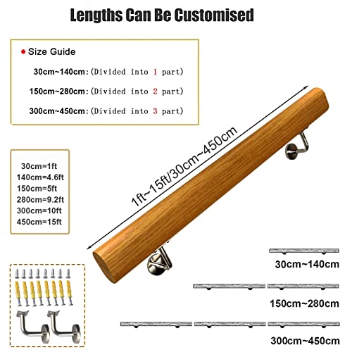Rampe d'escalier en bois charge 250 kg barre d'appui murale longueurs multiples - 3