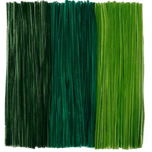 Caydo 300 Stück grüne Pfeifenreiniger dicke flauschige Chenille-Stiele Pfeifenreiniger Basteln für Kunst und Handwerk perfekt für die Herstellung von Tieren Blumen und festlichen Dekorationen