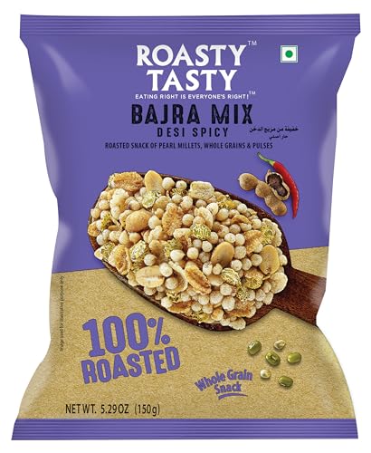 Image of Roasty Tasty Roasted Desi Spicy Crunchy Bajra Mixture Namkeen Millet Snacks (Bajra, Moong, Jowar, Peanuts) - Pack Of 5 (150G Each) | Healthy Snacks For All | No Trans Fat | Export Quality