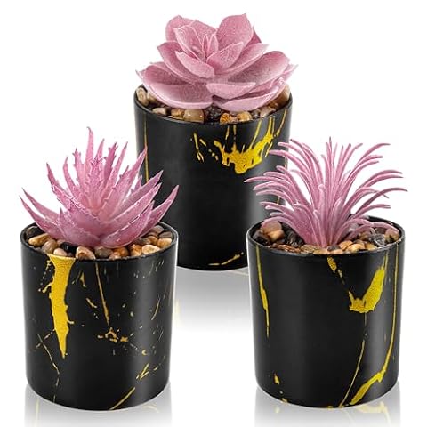 Der Rose 3 Pack Mini Fake Plants in Black Pots for Office Desk Accessorise — $9.99 (23% off)