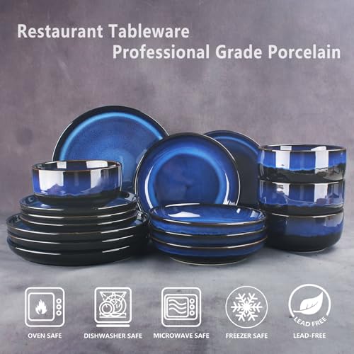 Image of Ceramic Dinnerware (16 pcs) Serve 4 people, Plates and Bowls Sets,Handmade Reactive Glaze Dishes Set, Chip Resistant and Scratch Resistant, for Oven & Dishwasher & Microwave Safe