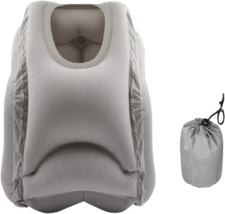 Inflatable Travel Pillow, Airplane Pillow, Ergonomic and Portable Head Heck Rest Pillow for Fully Support, Soft Flight Sleep, Designed for Planes, Cars, Buses, Trains (Grey)