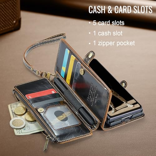 Defencase Wallet Case Compatible with Samsung Galaxy Z Fold 4 with RFID Blocking Card Holder & S Pen Holder Slot PU Leather Magnetic Snap Flip Zipper Strap Phone Case Fit for Galaxy Z Fold 4, Coffee by Defencase - Used condition - Image 7