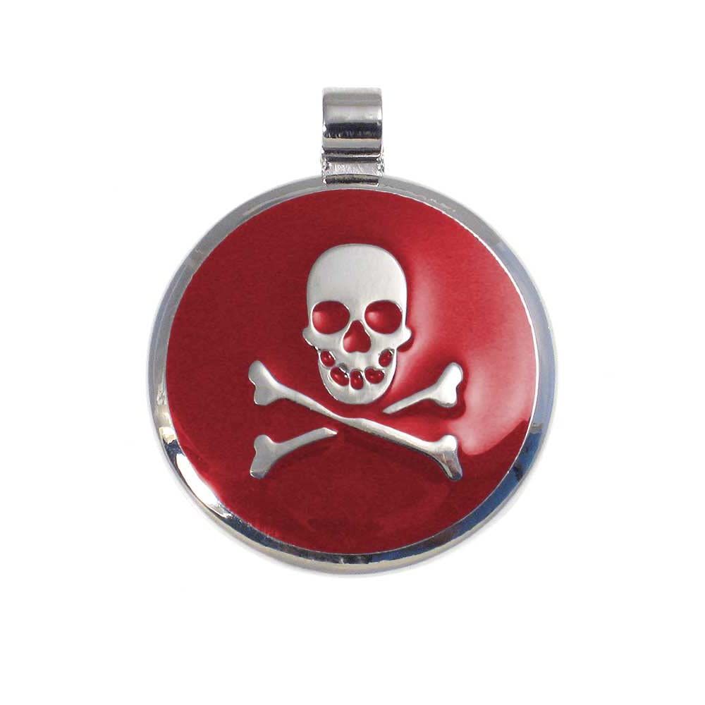 LuckyPet Pet ID Tag - Skull & Crossbones Jewelry Tag - Dog Tags & Cat Tags - Custom Engraved on Back Side - Size: Small, Color: Red