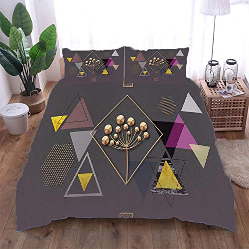 ZJJXM Set Nórdica 3 Piezas Microfibra, Funda De Edredón Y Funda Almohada,Flor Dorada(200X200Cm),Juego De Cama con Cremallera,Transpirable Y...