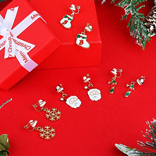 Sailimue 16 Pairs Christmas Clip On Earrings For Women Xmas Tree Bell Santa Elk Snowflake No Piercing Clip-On Christmas Dangle Drop Earrings #TOP4