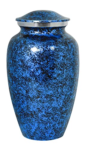Urna de cremación para cenizas - Urna funeraria para adultos hecha a mano - Urna asequible para cenizas - Memorial funerario grande con acabado elegante para entierro de cementerios - Azul bosque Cover