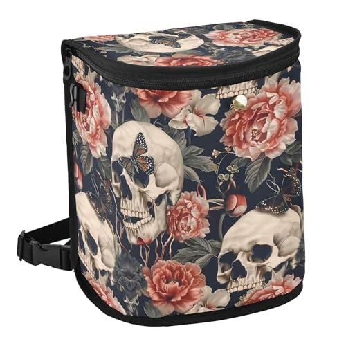Image of MNSRUU Car Trash Can with Lid, Skull Peony Car Trash Bag Hanging Organizers and Storage for Front Back Seat, Leak-Proof Trash Bin