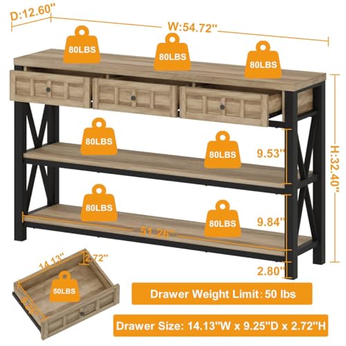 Fatorri Industrial Console Table For Entryway, Rustic Sofa Table With 3 Drawers For Living Room thumb #1