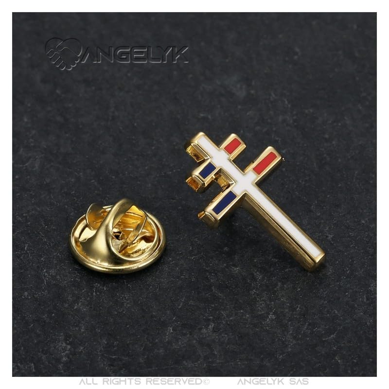 BOBIJOO Jewelry - Pin's Croix de Lorraine 20mm Bleu Blanc Rouge - Finition Émaillée et Dorée à l'Or Fin