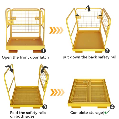 YINTATECH Forklift Safety Cage 36"x36",Forklift Work Platform 1150LBS Capacity,Heavy Duty Steel Forklift Basket Man Platform with 3 Chain,for Aerial Work