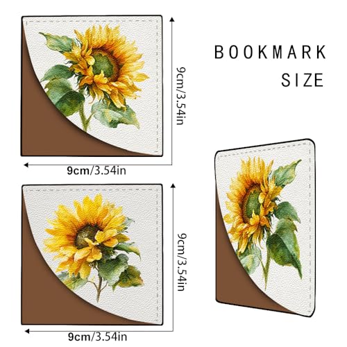 Image of 2Pcs Sunflower Corner Bookmarks, Handmade PU Leather Page Corner Protectors, Summer Floral Stationery Gift for Women, Teachers, Students, Aesthetic Reading Accessories 3.54 x 3.54 Inch