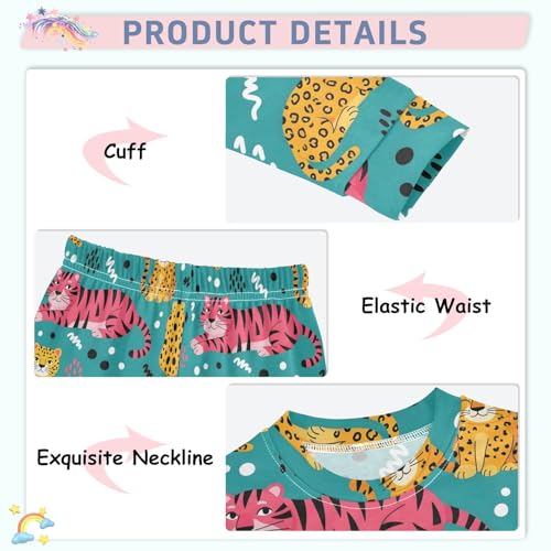 Pajama Sets Long Sleeve Colorful Tiger and Leopard Pattern Soft Comfy Sleepwear 2 Piece PJS 3-8T4