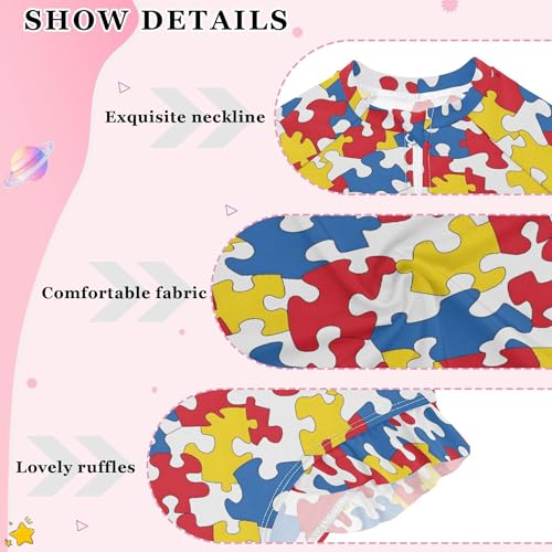 Jigsaw Puzzle Girls Long Sleeve Rashguard Swimsuit UV Protection One-Piece Swimwear Bathing Suit B04034914
