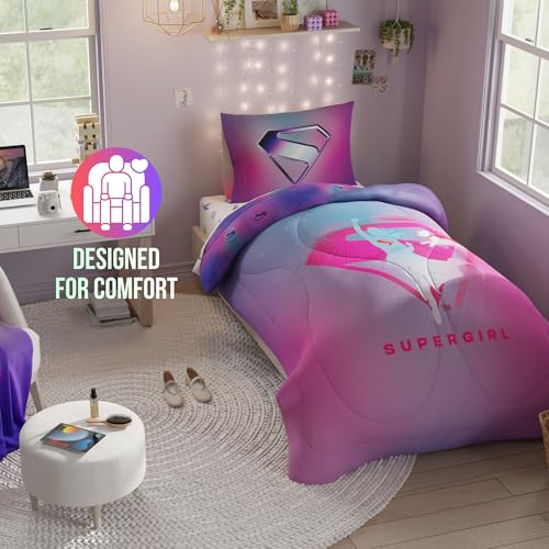 Image of Supergirl Movie Bedding Set, Twin Size, 4-Piece Super Soft Cozy Reversible Comforter & Sheet Set (Officially Licensed Product) by Franco