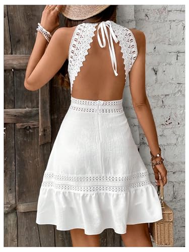 Image of SweatyRocks Women's Ruffle Backless Lace Dress Halter Sleeveless Summer Dresses