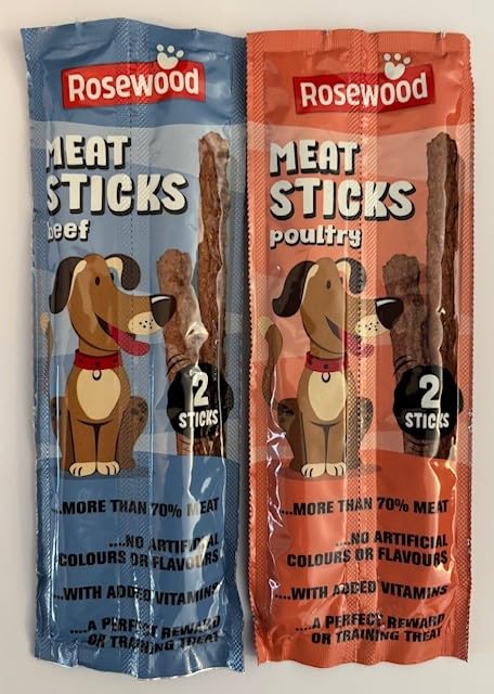 Rosewood Meat Sticks Variety Pack (Beef / Poultry) - 8 Packets / 16 Stick Treats - Image 2