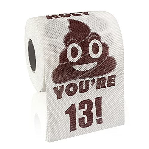 Happy 13th Birthday Gifts, 3-Ply Funny Toilet Paper Roll, Holy Poop You're 13 Printed Toilet Paper Gag Gift, Pranks & Surprises Bathroom Decor for Boys Son and Girls, Cheers to 13 Bday Party Supplies