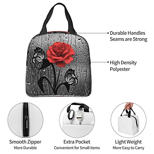 Cioahyra Red Rose Lunch Bag For Women Men Insulated With Containers Warming Reusable Lunch Box Waterproof Thermal Tote Bag Cooler Bag #TOP5