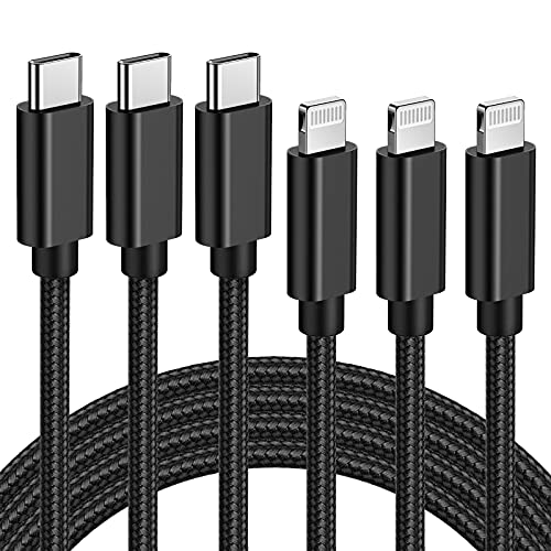 Quntis USB C to Lightning Cable MFi Certified, 3 Pack 6.6ft iPhone 12 fast Charger Cord, Nylon Braided Charging Cable Compatible with iPhone 13 12 11 Pro Max Xs Max XR X 8 Plus 8 iPad Pro 12.9 (Black)