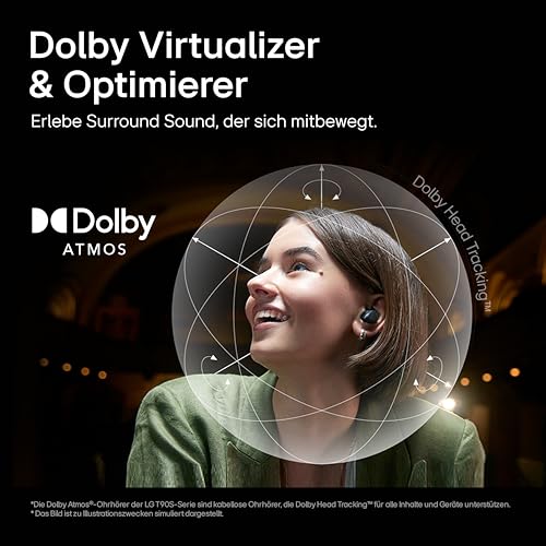 LG Tone Free T90S In-Ear Bluetooth Kopfh&ouml;rer mit Dolby Atmos-Sound, Meridian-Technologie, ANC (Active Noise Cancellation), UVnano & IPX4-Spritzwasserschutz - Schwarz