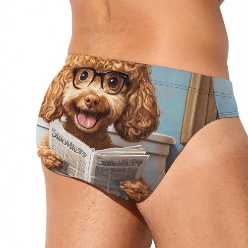 Goldendoodle on Toilet Reading Newspaper Men's Swim Brief Sexy Bikini Swimwear Swimsuit Trunks Bathing Suits3