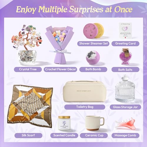 Dotio , 12PCS Gift Basket, Tree of Life Crystal Decor, Self Care Gift Set with Silk Scarf, Glass Jar & Candle, Birthday Gift, Graduation & Best Friend Gifts, Care Package