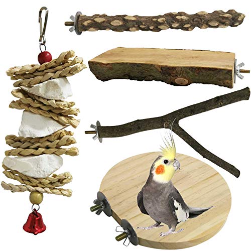 kathson 5PCS Wood Bird Perch Wooden Parrot Stand Toy Parakeet Standing Platform Chew Toys Natural Cuttlebone Paw Grinding Stick Cockatiels Cage Accessories Exercise Toy for Conures Budgies Lovebirds - image 8