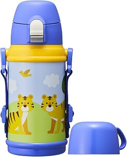 ドウシシャ 儿童水壶 2WAY 儿童水瓶 600ml 虎 蓝色