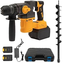 21V SDS Plus Cordless Rotary Hammer Drill 2 Application Modes Brushless Rotary Hammer Drill Kit with 31.5" Drill Bit and 2 x 19500mAh Batteries for Wood, Plastics, Metal, Walls Drilling