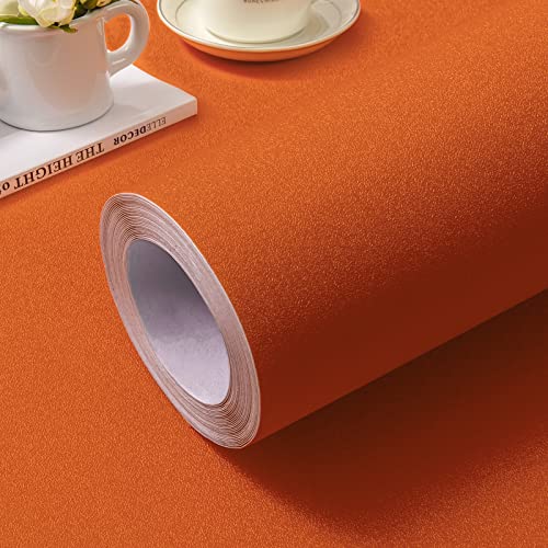 practicalWs 15.7 inch x 236.2 inch Orange Self Adhesive Wallpaper Peel and Stick Wallpaper Solid Color Removable Orange Vinyl Wall Paper for Living Room Bedroom Decoration