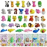 36 Pack Valentines Cards for Kids Classroom, Valentines Erasers for Kids Class Valentine's Greeting Cards with Assembly Cartoon Animal Erasers Toys, Classroom Exchange Gift for Kids Girls and Boys